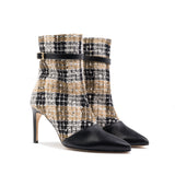 LOLAANDLO BEIGE CHECK BOOTIES